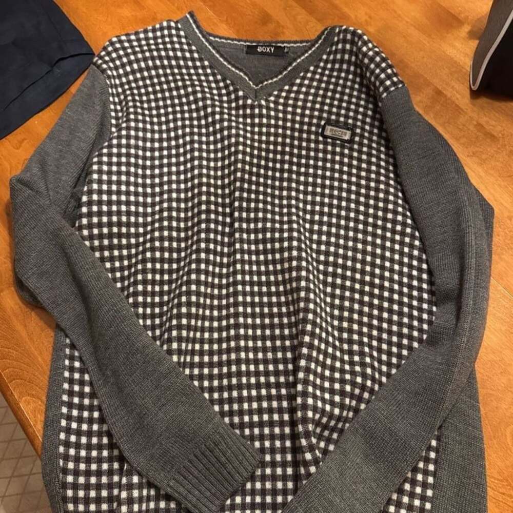 Boxy Ice Iceberg plaid V Neck sweater 42 rare